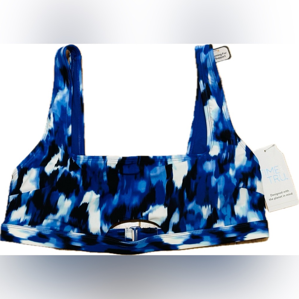 Time and Tru Blue and White Keyhole Swimsuit Top - Picture 3 of 10